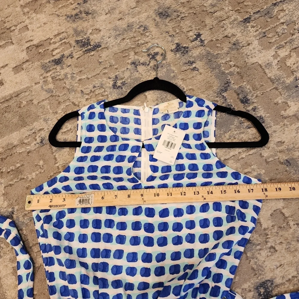 NWT Kate Spade Sleeveless Blue Island Stamp Romper belted pockets size L viscose